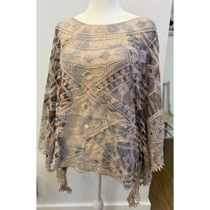 Origami‎ by Vivien Boho Lace Crochet Poncho Top Sheer Multi Color Aztec